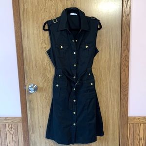 Calvin Klein belted shirt dress black and gold